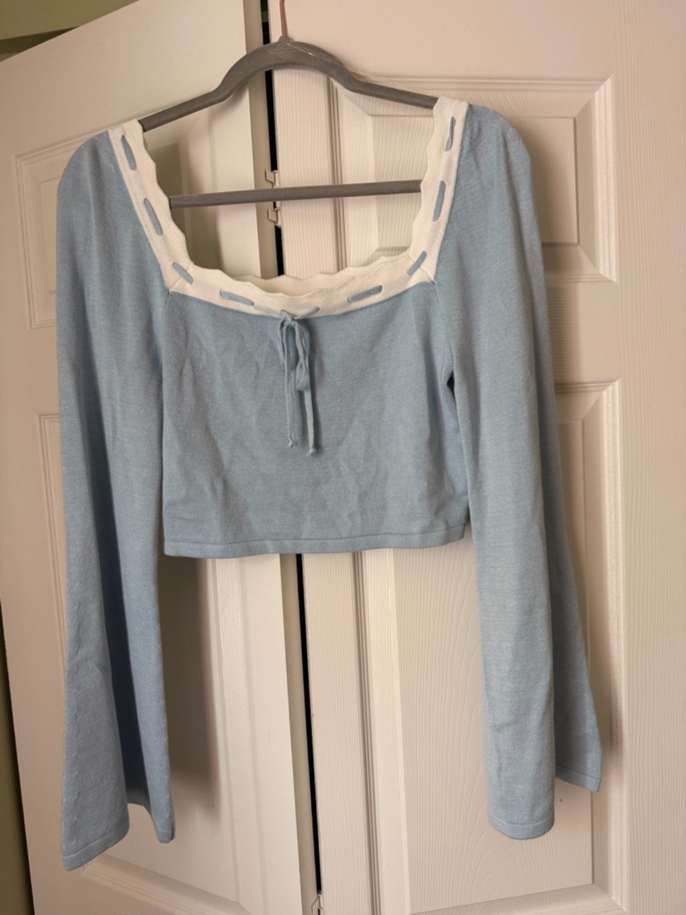 Light Blue Long-Sleeve Square Neck Crop Top